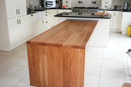 oak super stave worktop with drop down mitre