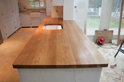 oak super stave wooden worktop with undermount sink cut out