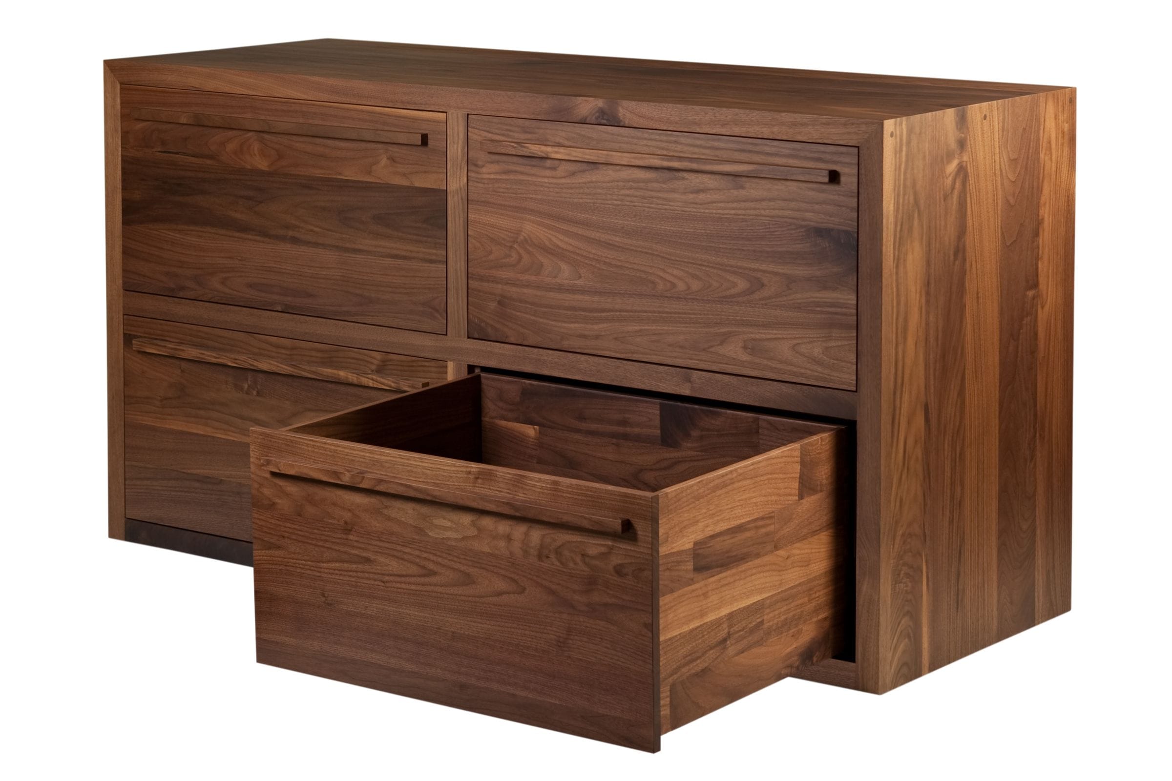 Walnut chest with a deep dovetailed drawer pulled fully open