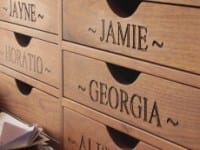 filing boxes, wooden drawers