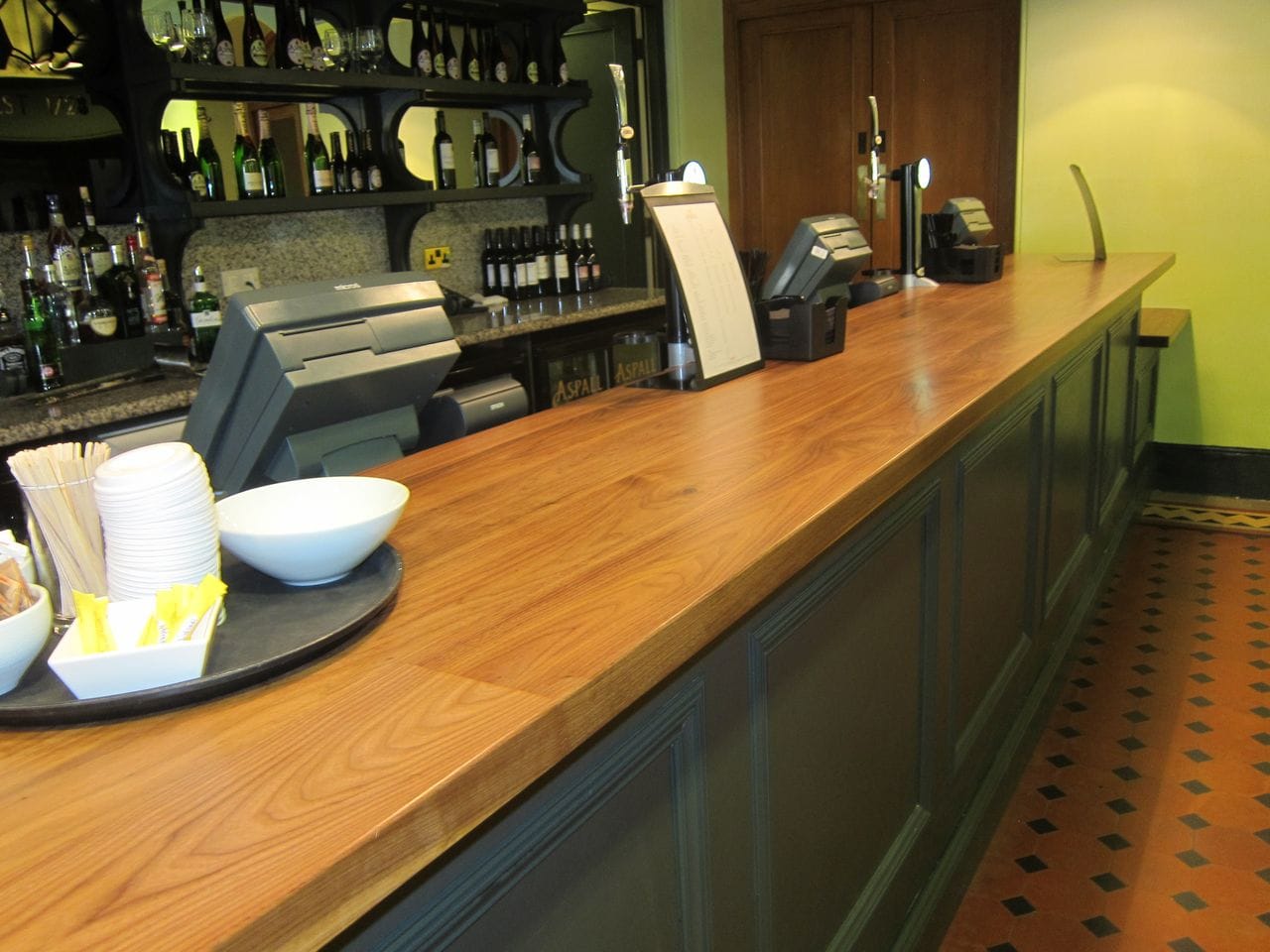 Long wooden bar counter at the Royal Albert Hall