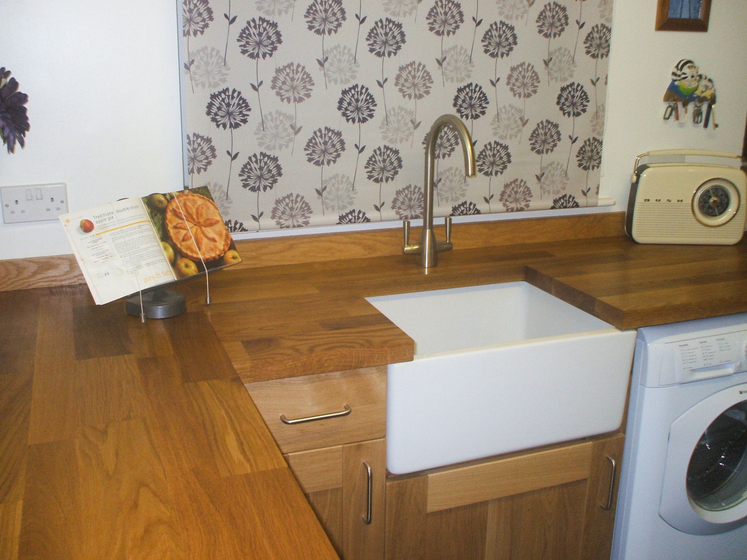 wide block oak worktop with belfast sink