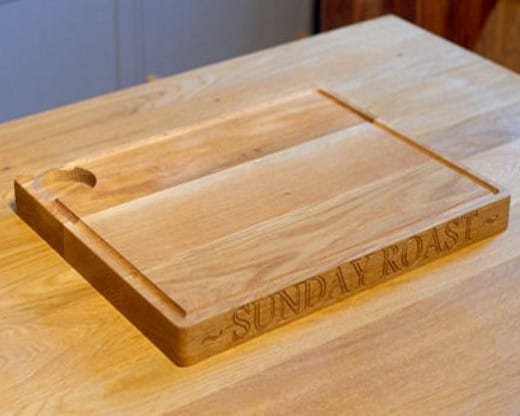Oak carving board with juice groove engraved Sunday Roast