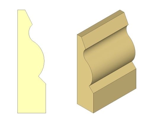 Profile drawing and 3D render of an ogee oak architrave moulding