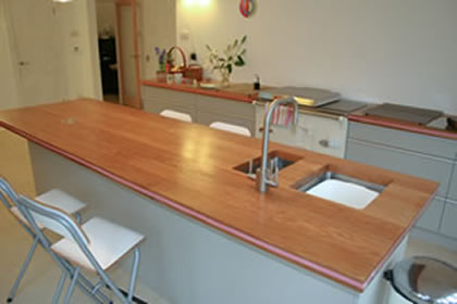 oak single stave worktop with undermount sink cut out
