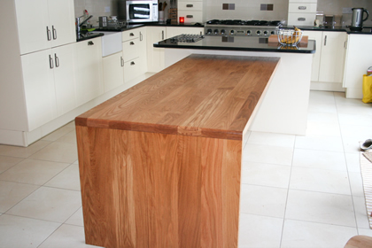 oak super stave worktop with drop down mitre