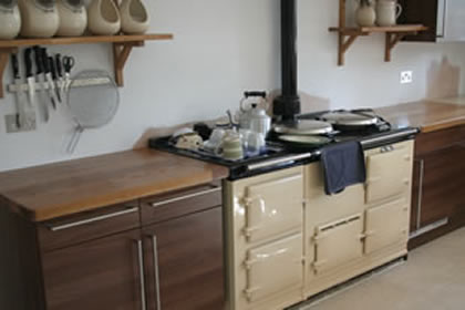 walnut units with oak worktops
