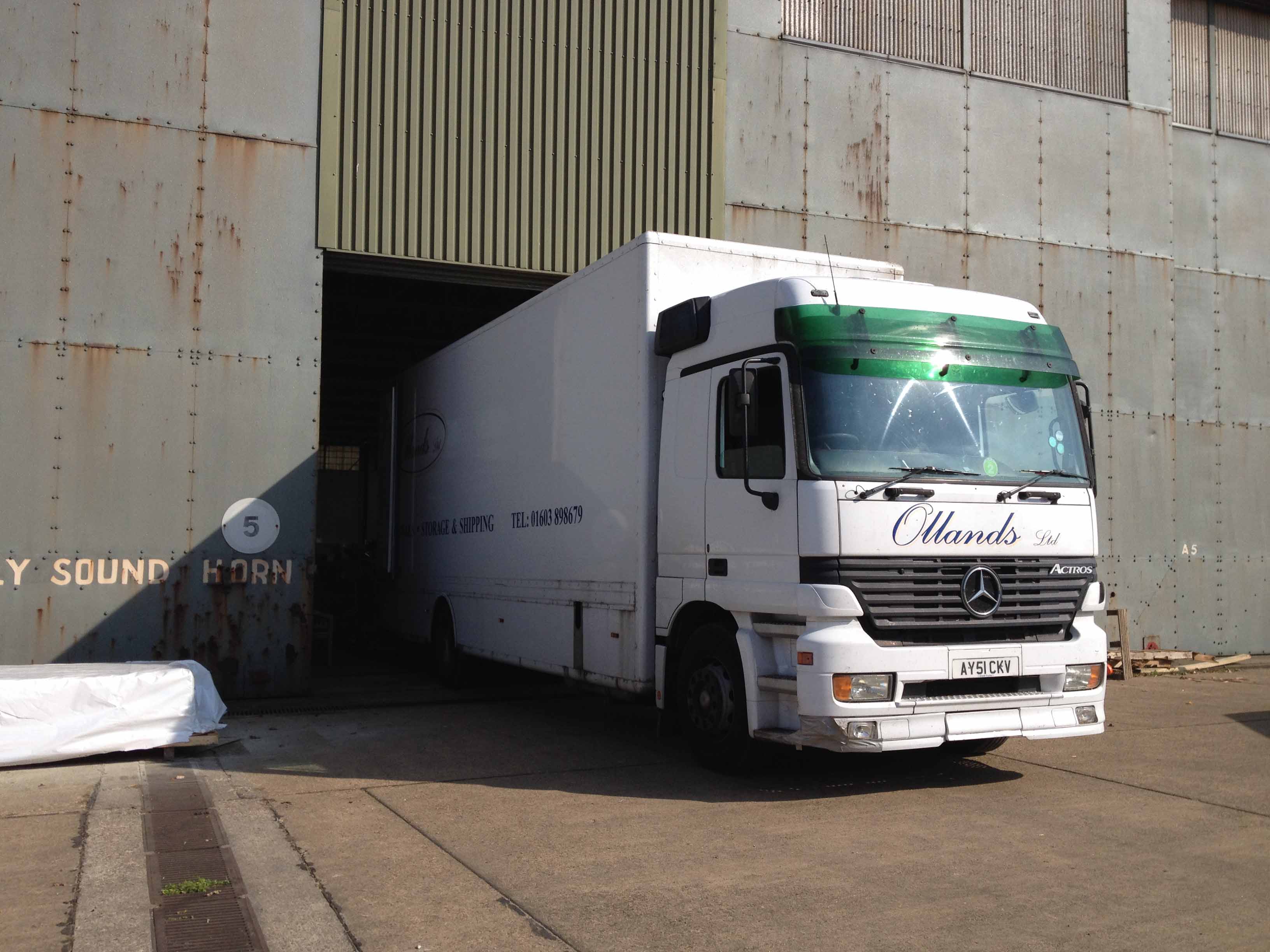 Ollands removals lorry backed into a hangar doorway at RAF West Raynham